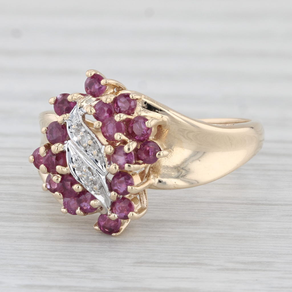 Light Gray 0.75ctw Ruby Diamond Cluster Ring 10k Yellow Gold Size 7 Bypass