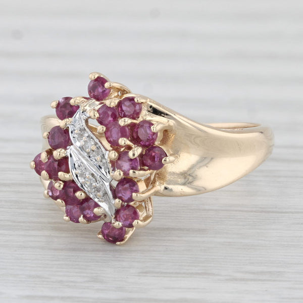 0.75ctw Ruby Diamond Cluster Ring 10k Yellow Gold Size 7 Bypass