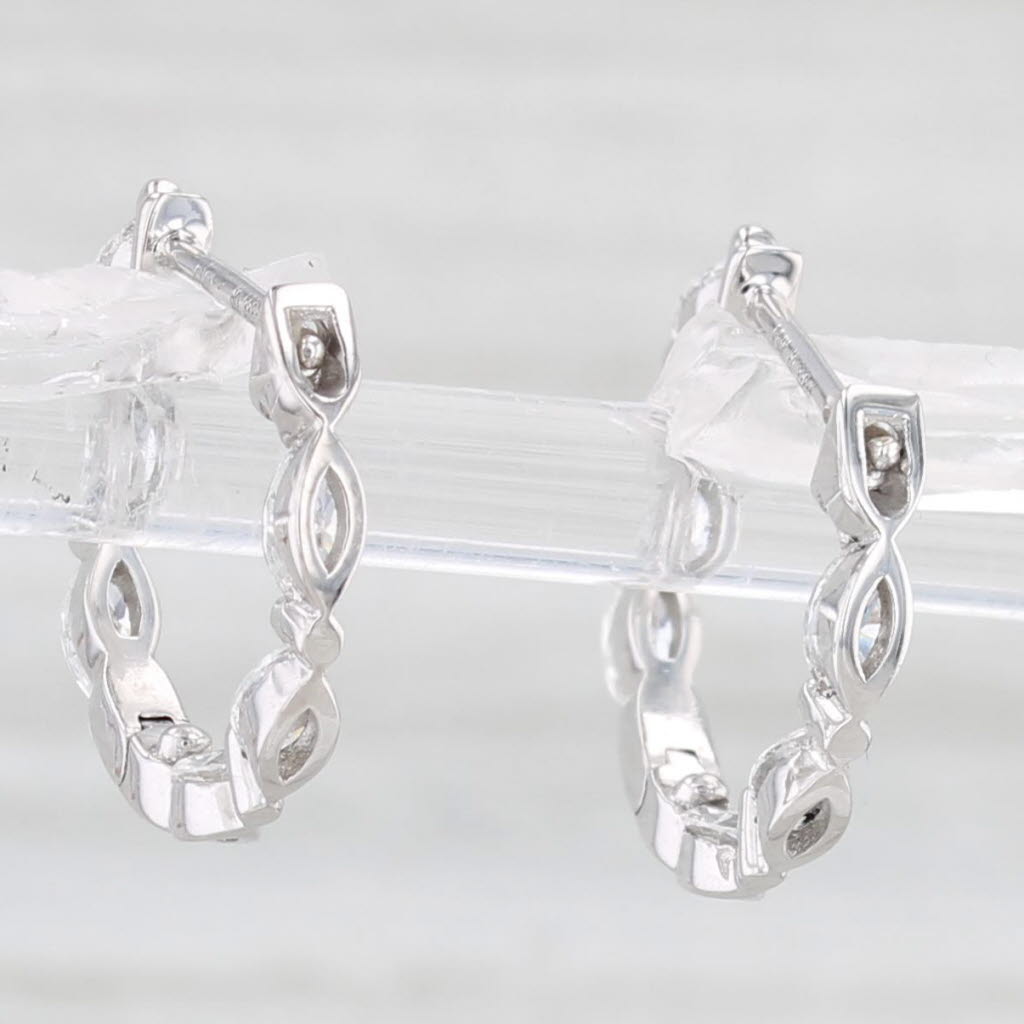 Light Gray New Diamond Inside Out Hoop Earrings 14k White Gold Small Round Hoops Snap Top