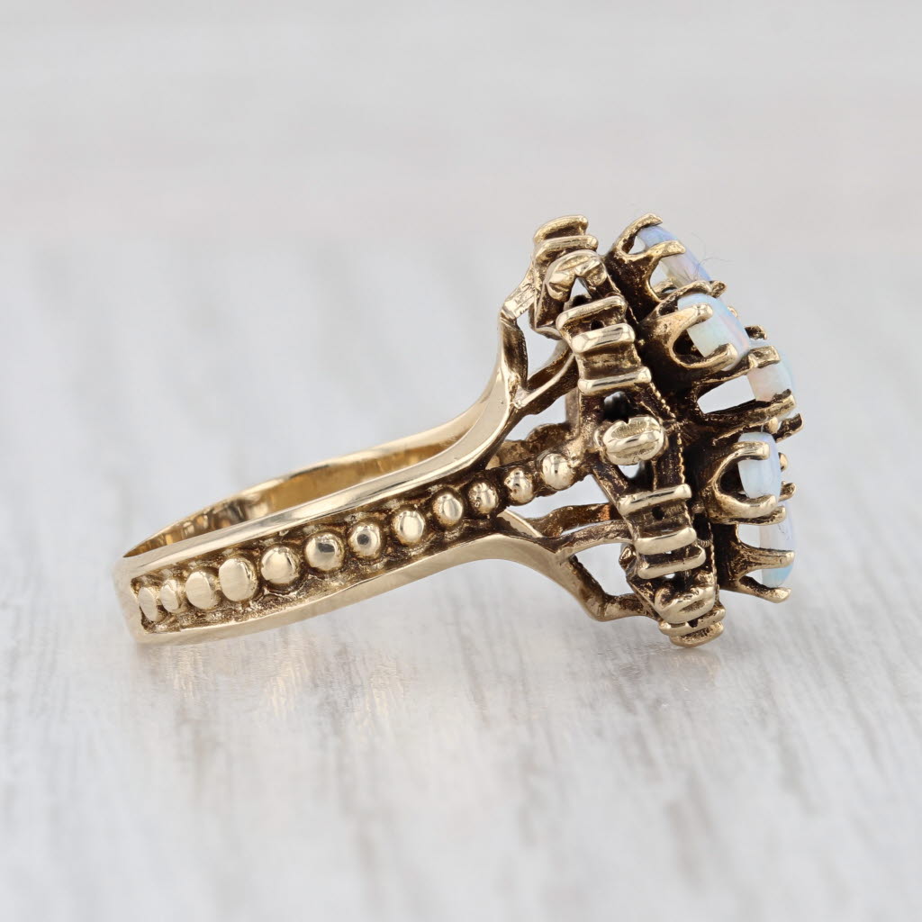 Antique Opal Flower Ring 14k Yellow Gold Filigree Size 6.75 Cocktail