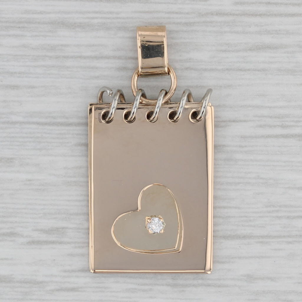 Gray Diamond Engraved Love Note Pendant 14k Yellow Gold Charm Flip Notebook