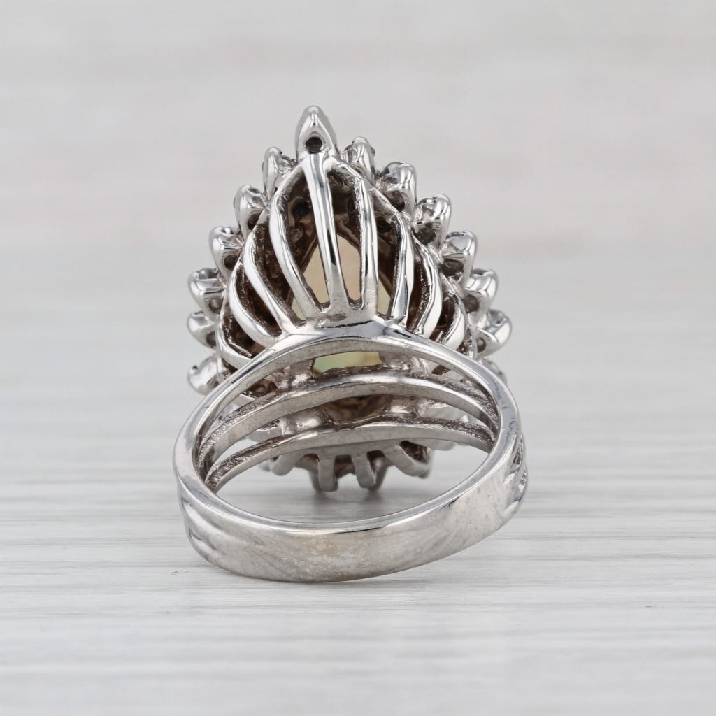 Vintage Pear Opal Diamond Halo Ring 14k White Gold Size 6-6.25 Cocktail