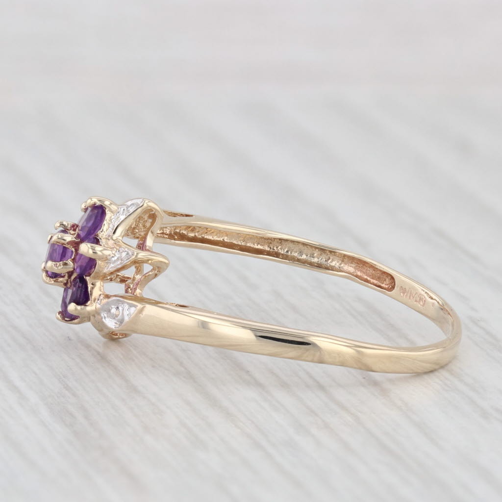 Light Gray 0.45ctw Amethyst Flower Cluster Ring 10k Yellow Gold Size 8.75