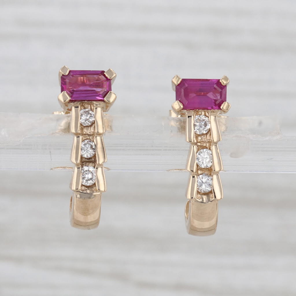 0.84ctw Ruby Diamond J-Hook Earrings 14k Yellow Gold Drops