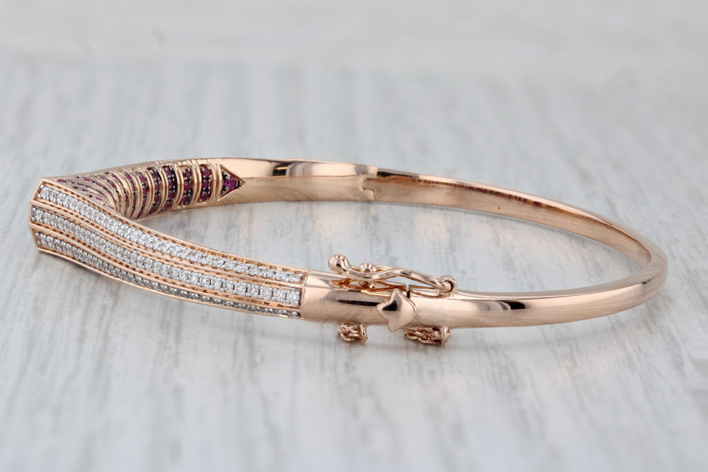 Gray Le Vian 1.63ctw Ruby Diamond Contoured Bangle Bracelet 18k Rose Gold 6.25"