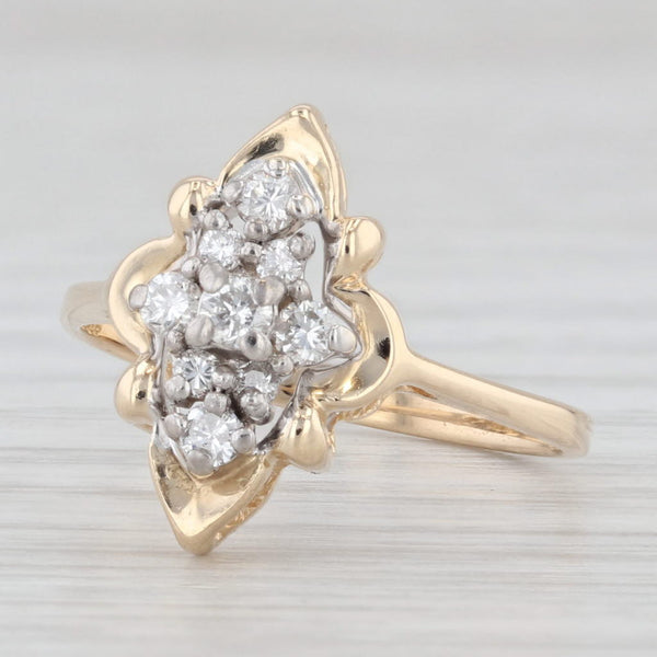 Vintage 0.20ctw Diamond Cluster Ring 14k Yellow Gold Size 6