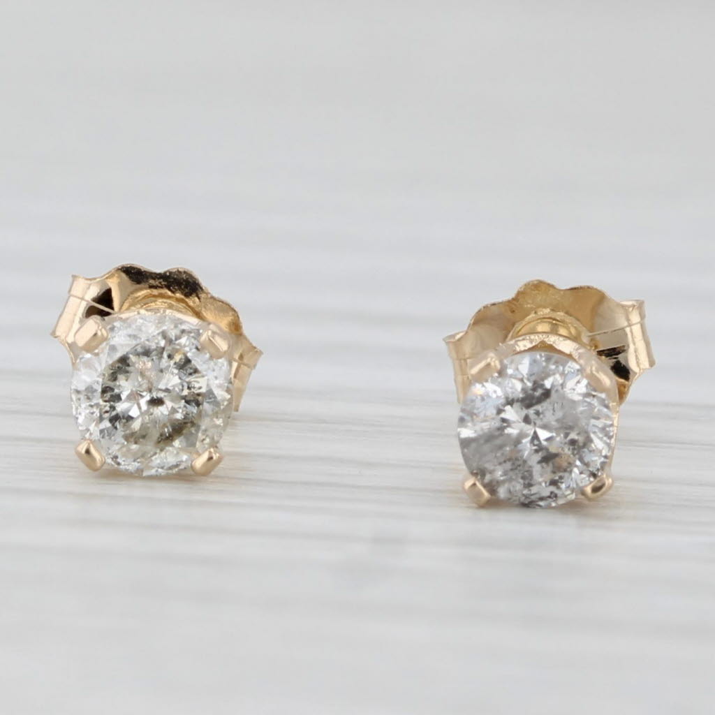 Light Gray 0.50ctw Diamond Stud Earrings 14k Yellow Gold Round Solitaires