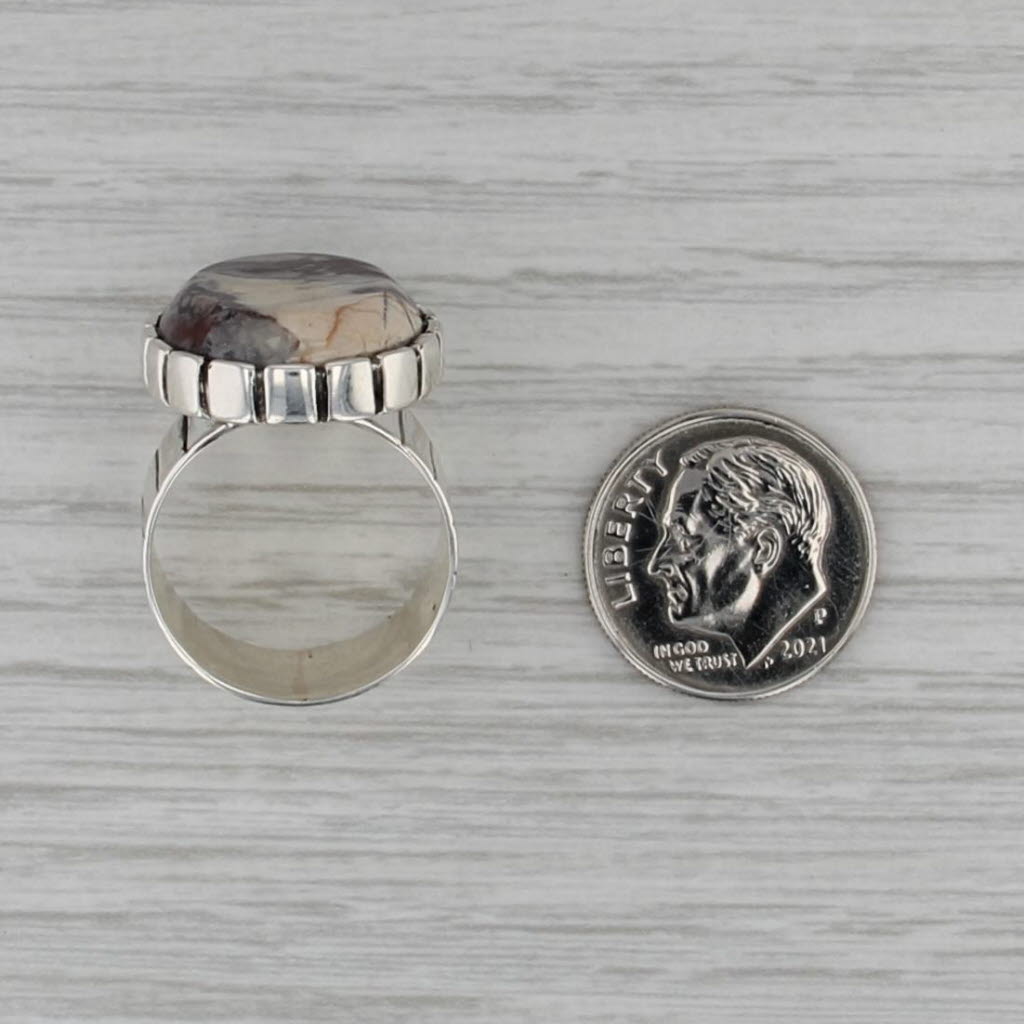 Marbled Chalcedony Jasper Ring Sterling Silver Size 6.5 Oval Cabochon Statement