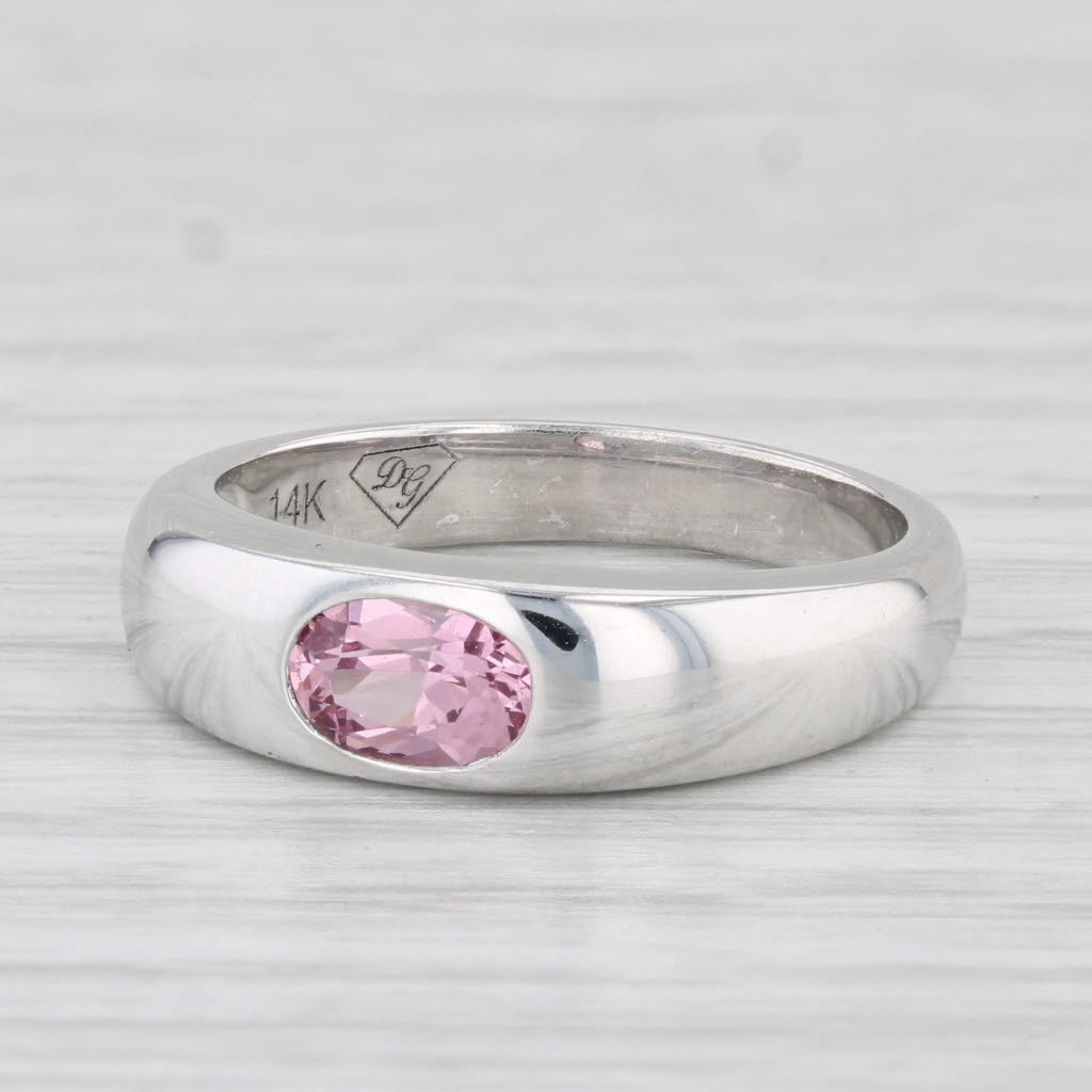 Light Gray 0.50ct Pink Spinel Oval Solitaire Ring 14k White Gold Size 6 Stackable Band