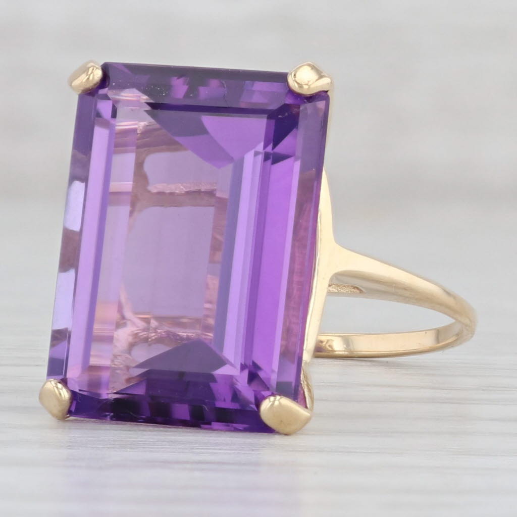 Light Gray 14ct Emerald Cut Amethyst Solitaire Ring 14k Yellow Gold Size 9