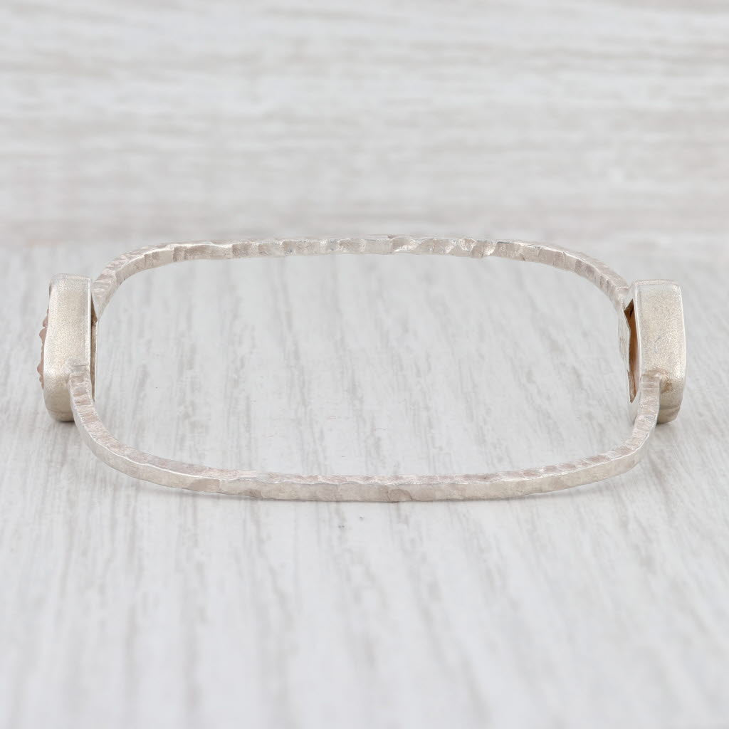 New Nina Wynn Sand Druzy Quartz Bangle Bracelet Sterling Silver 8”