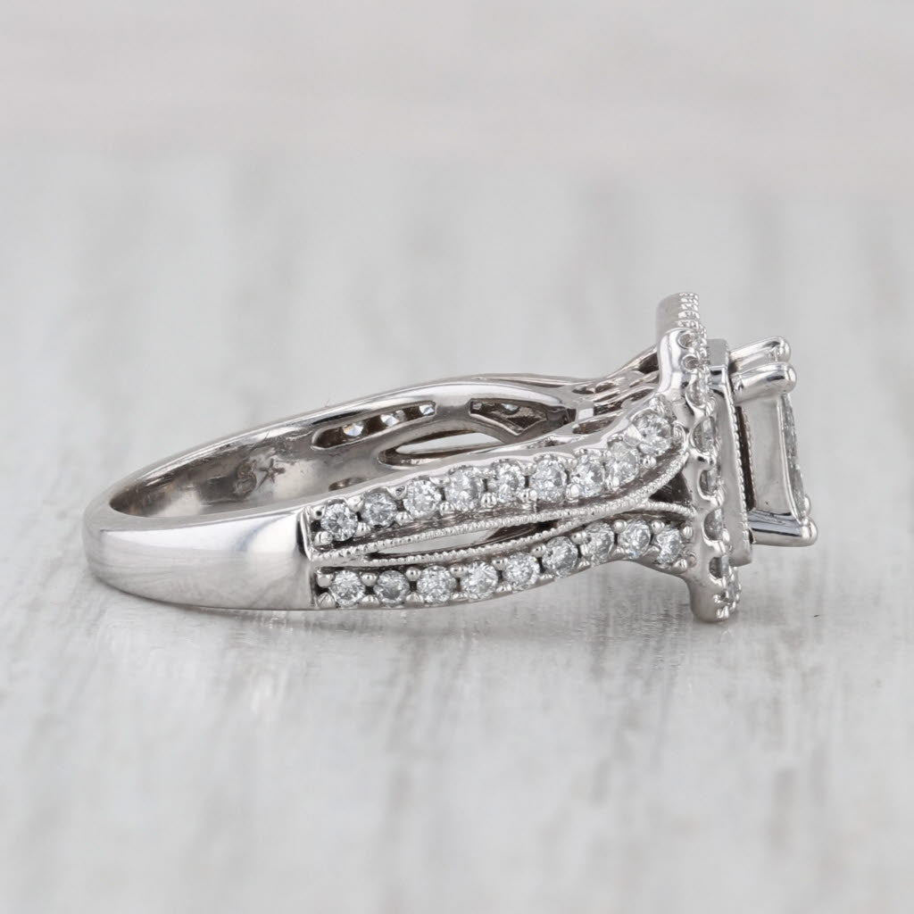 0.90ctw Princess Diamond Halo Engagement Ring 14k White Gold Size 5.25