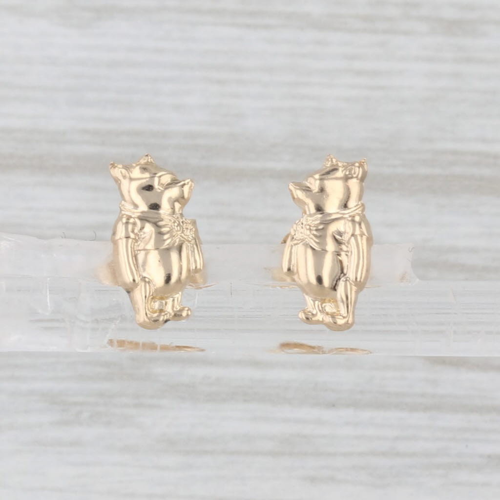 Classic Winnie the Pooh Stud Earrings 14k Yellow Gold Disney Cartoon