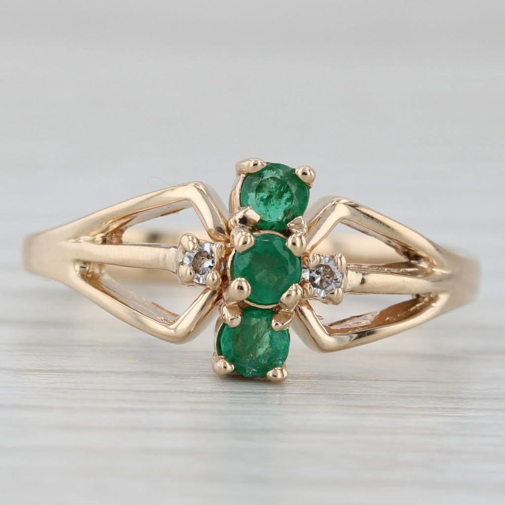 Gray 0.29ctw 3-Stone Emerald Diamond Ring 14k Yellow Gold Size 7