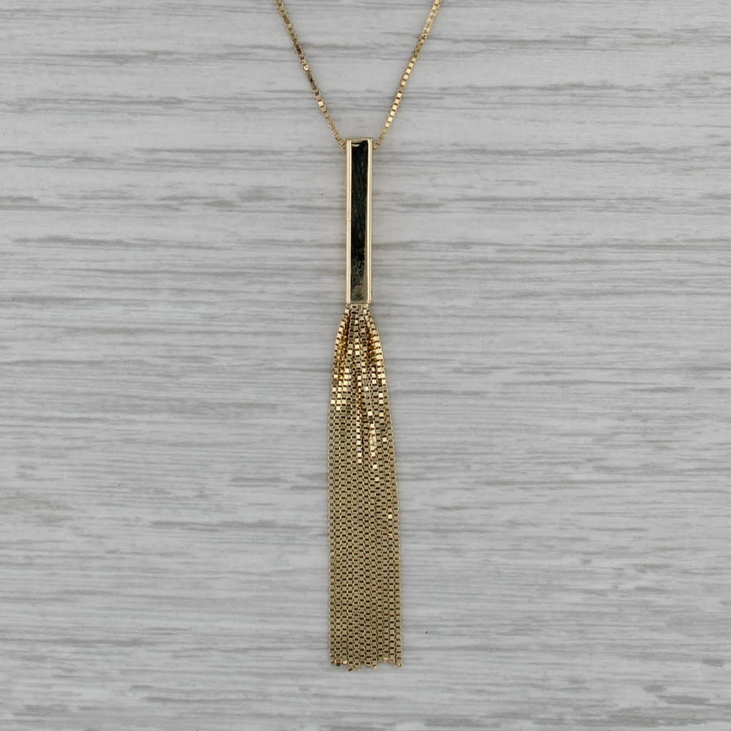 Fringe Drop Pendant Necklace 14k Yellow Gold 17" Box Chain