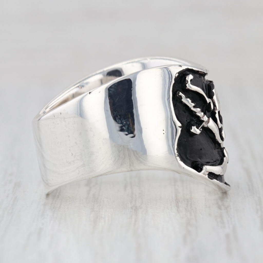 Skull Crossing Swords Ring Sterling Silver Size 14.5 Biker Gothic Large Band