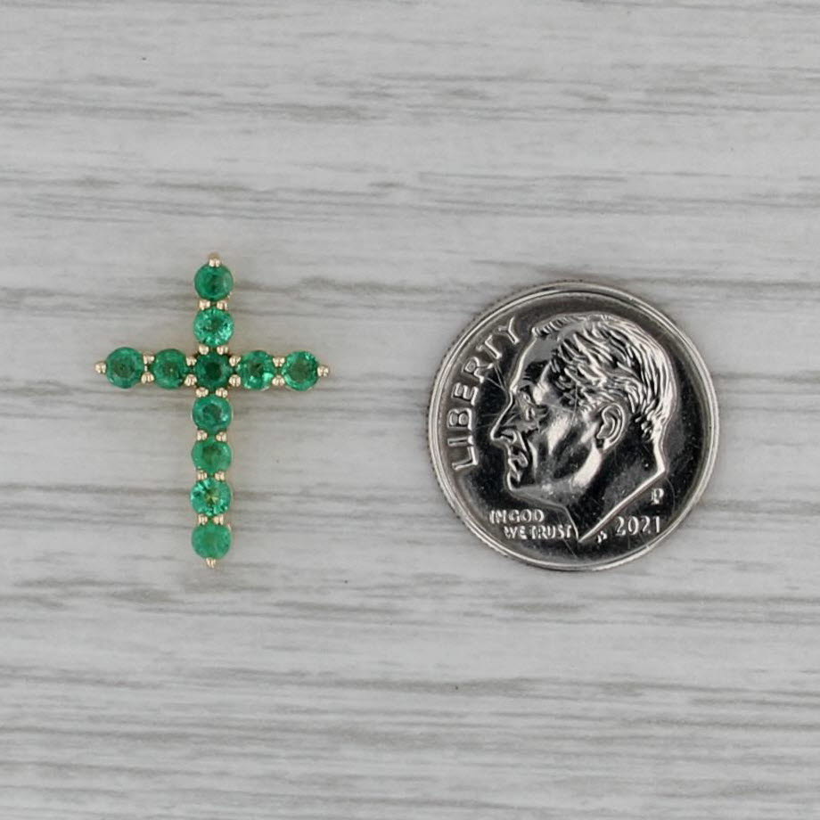 0.62ctw Emerald Cross Pendant 10k Yellow Gold Floating Drop