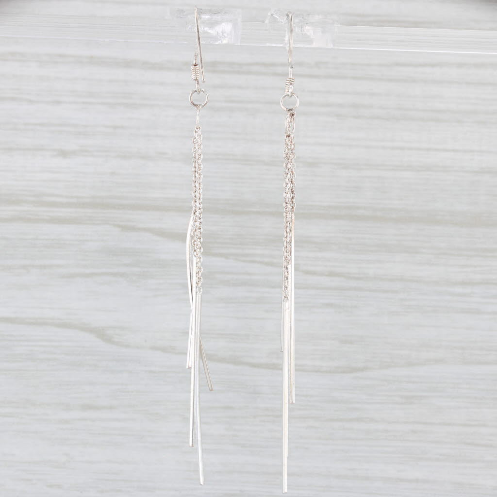 Light Gray Bar Fringe Dangle Earrings Sterling Silver Hook Posts