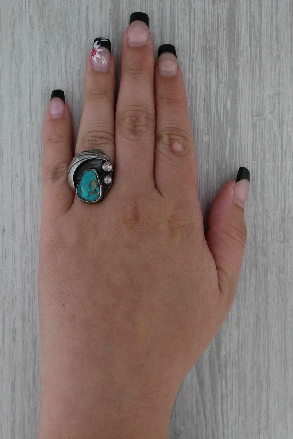 Vintage Native American Turquoise Ring Sterling Silver Size 6.5 Statement