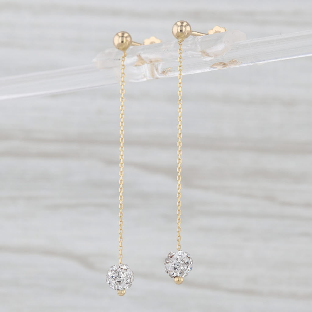 Cubic Zirconia Bead Dangle Earrings 14k Yellow Gold Butterfly Backs Chain Drops
