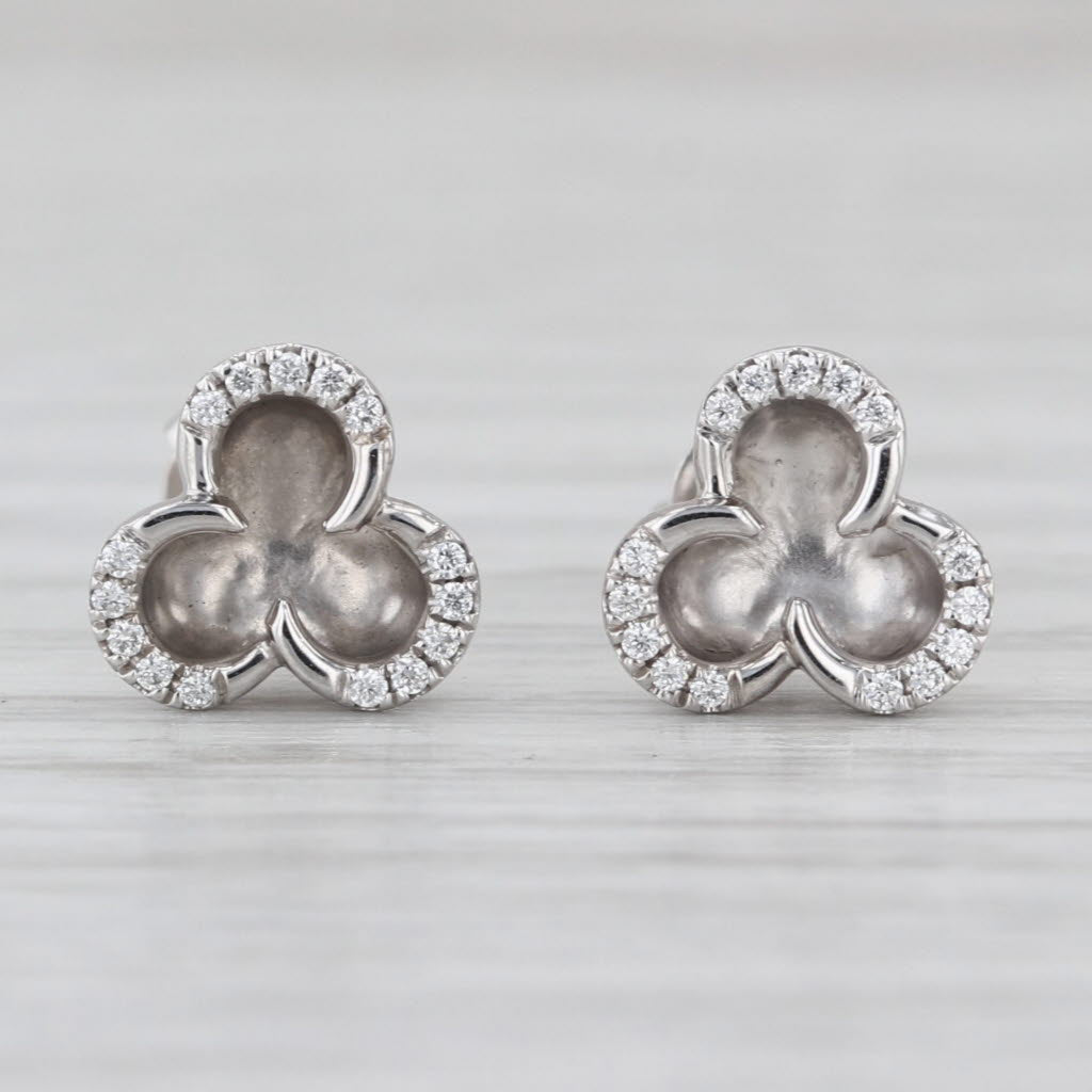 0.12ctw Diamond Clover Stud Earrings 14k White Gold 3 Petal Flower Studs