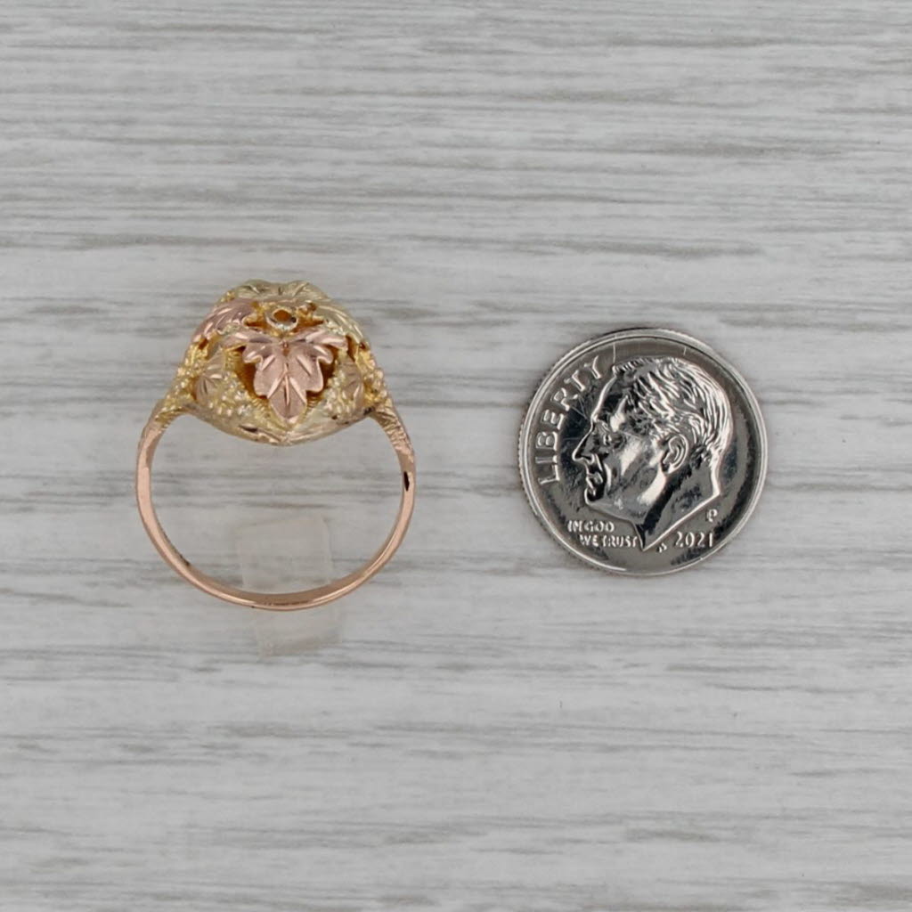 Black Hills Gold Tri-Toned Leaf Ring 10k Yellow Rose Green Gold Size 7.25
