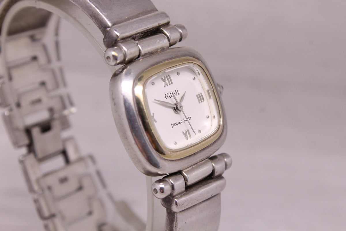 Ecclissi Sterling Silver25mm Ladies Quartz Watch 925 Case & Bracelet