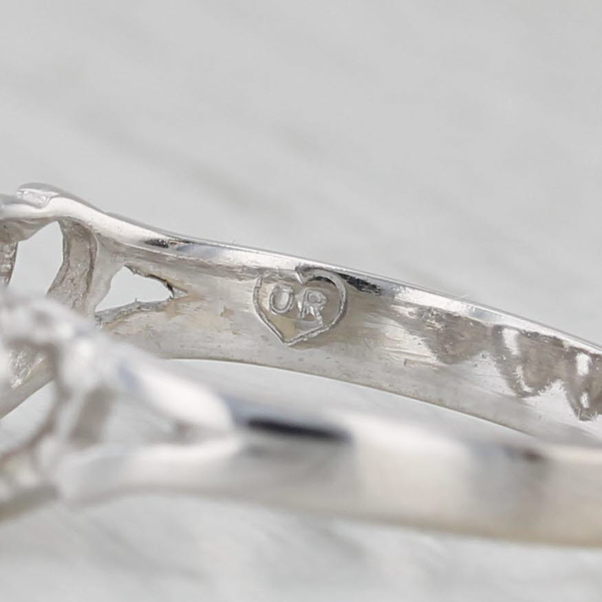 Gray Shimmering Rayed Hearts Ring 14k White Gold Size 6.25 Stackable