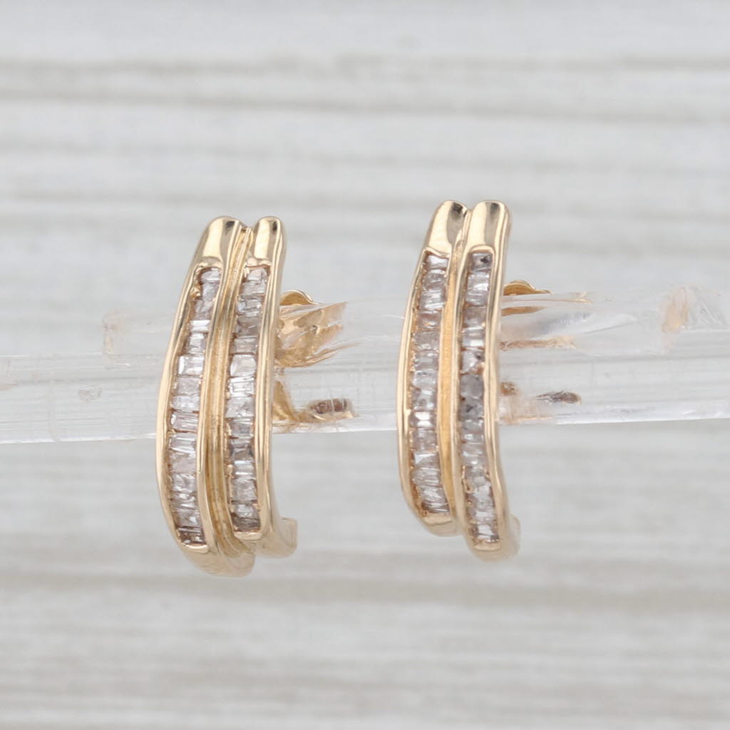 0.35ctw Diamond Journey J-Hook Earrings 10k Yellow Gold Drops