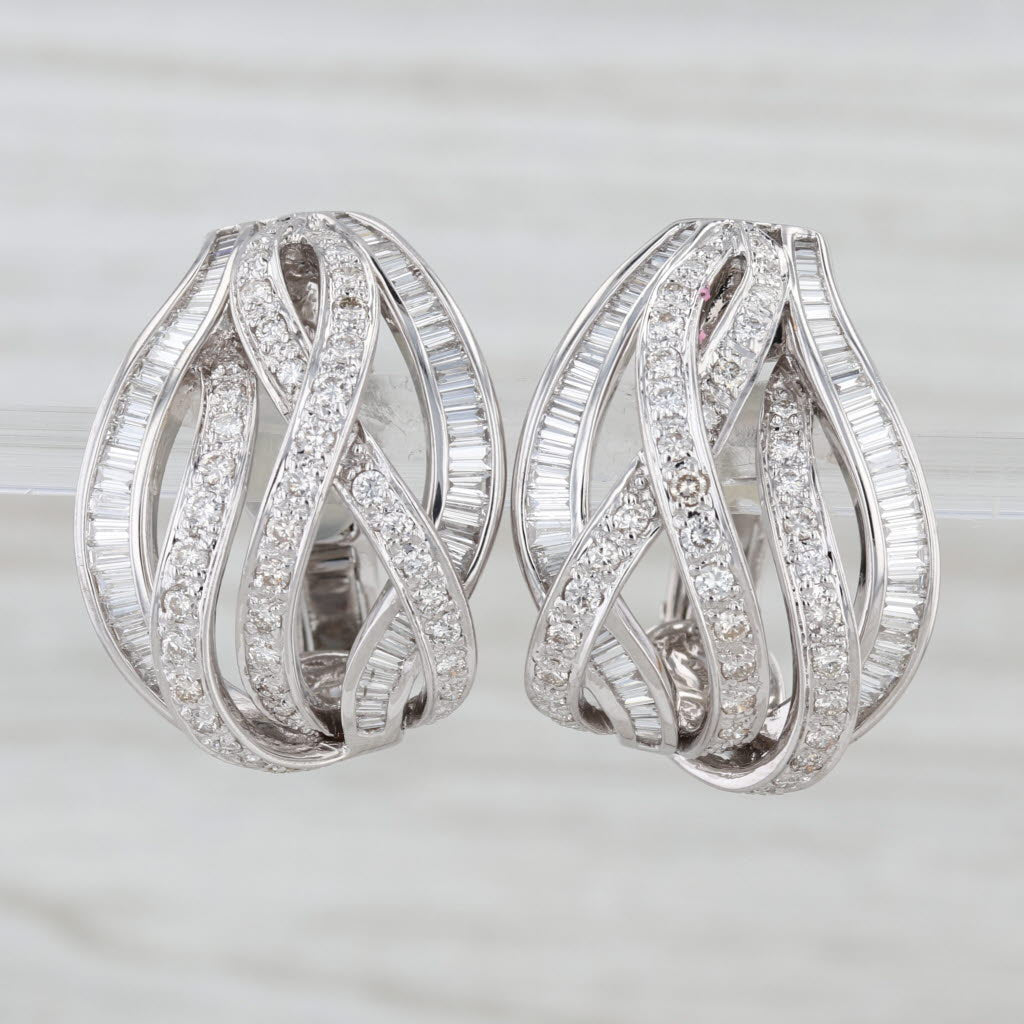 2.20ctw Diamond Woven Journey Half Hoop Earrings 18k White Gold Omega Backs