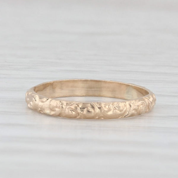 Vintage Floral Engraved Baby Ring 10k Yellow Gold Small Size Band BDA