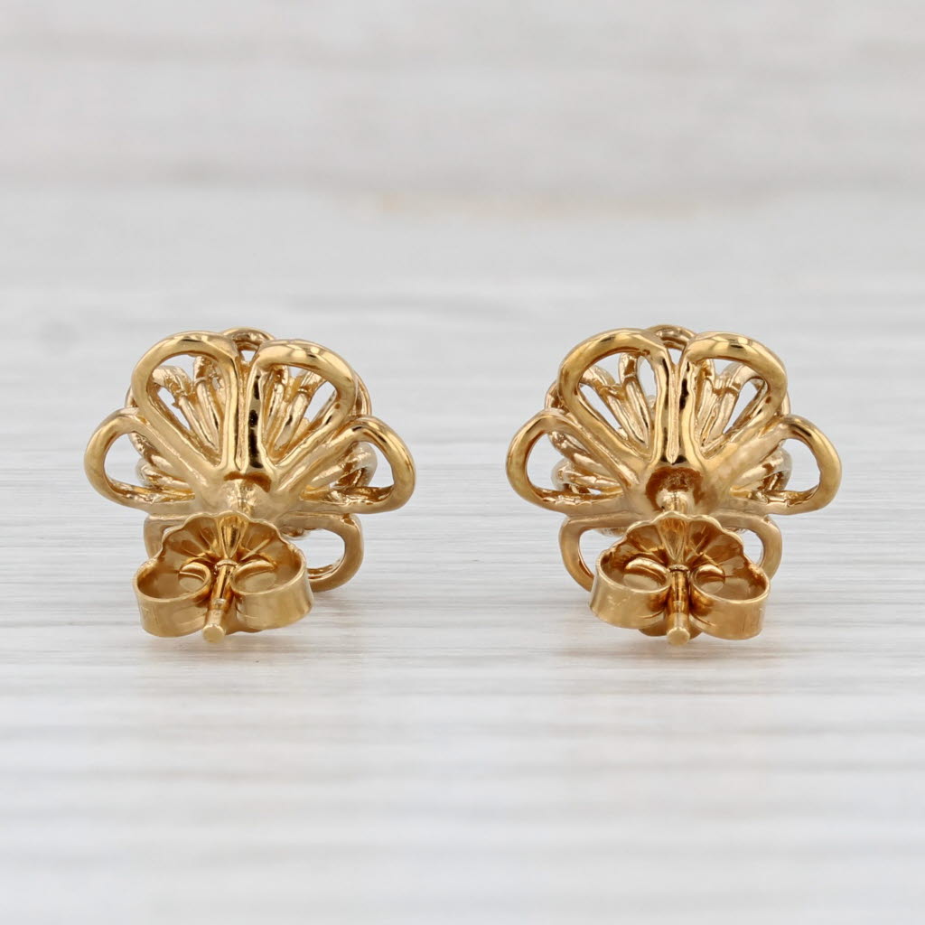 Light Gray Diamond Flower Stud Earrings 14k Yellow Gold Floral Studs