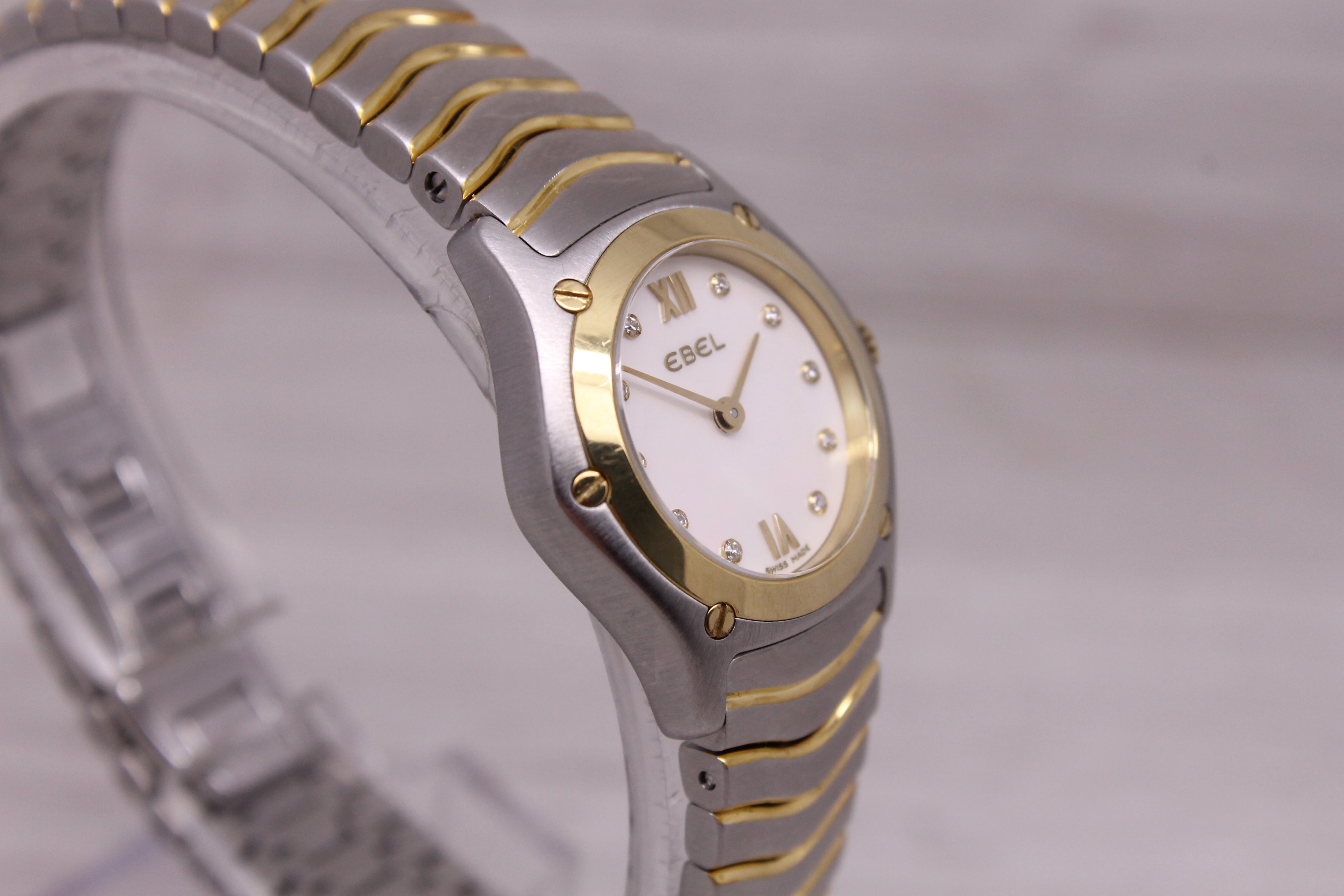 Rosy Brown Ebel Ladies Classic Wave Steel & 18k Quartz Watch MOP Diamond Dial MINT w Box