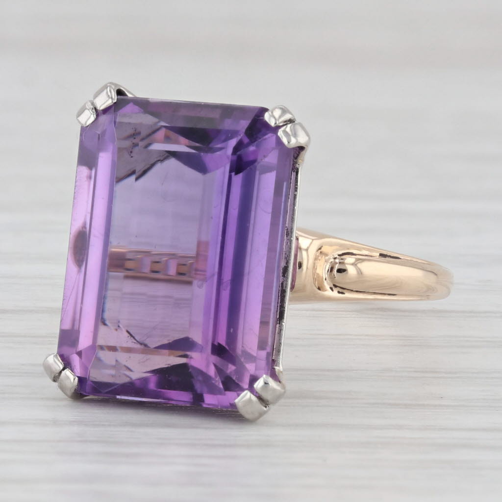 Light Gray 10.30ct Amethyst Solitaire Ring 14K Gold Palladium Size 8 Vintage Church & Co