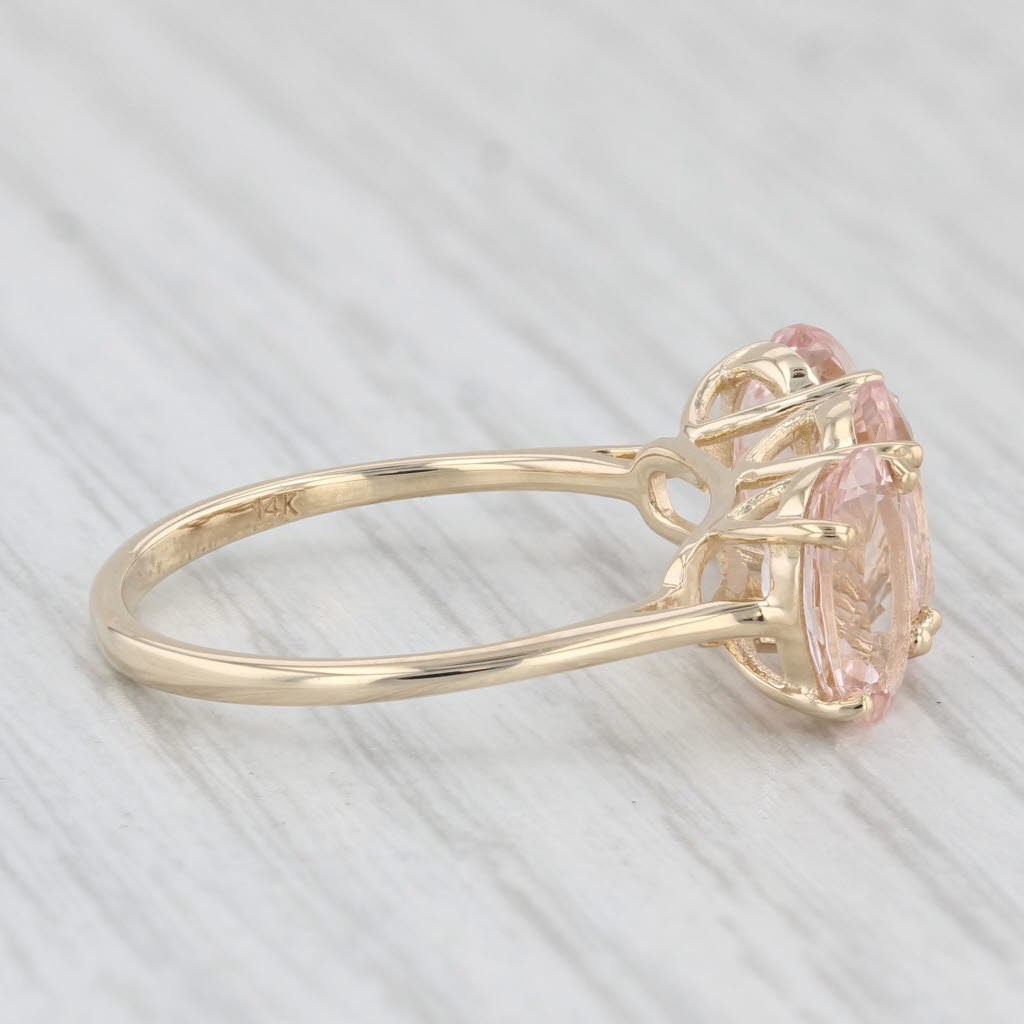 Light Gray 3.40ctw Pink Morganite 3-Stone Ring 14k Yellow Gold Size 7.25 Cocktail