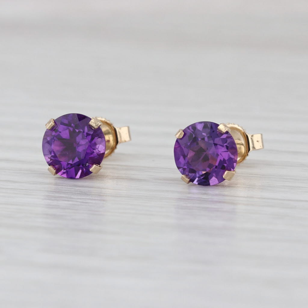 2.40ctw Amethyst Stud Earrings 14k Yellow Gold Round Solitaire Studs
