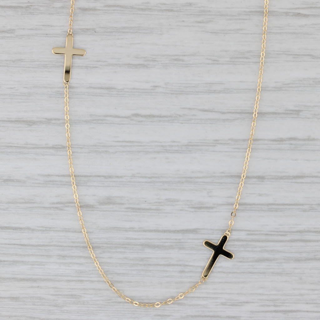 Gray New Cross Station Necklace 14k Yellow Gold 18" Cable Chain 3 Crosses