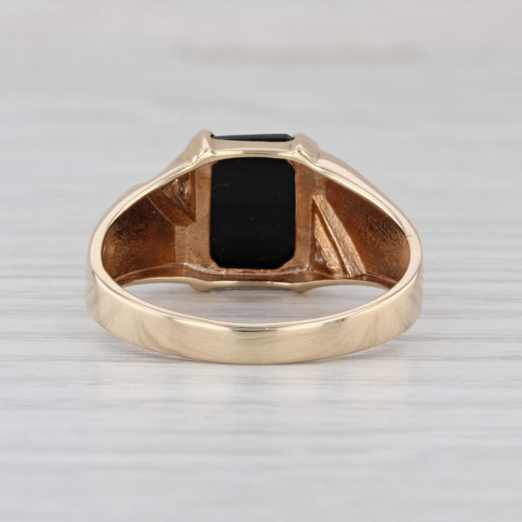 Vintage Men's Onyx Diamond Signet Ring 10k Yellow Gold Size 10.25