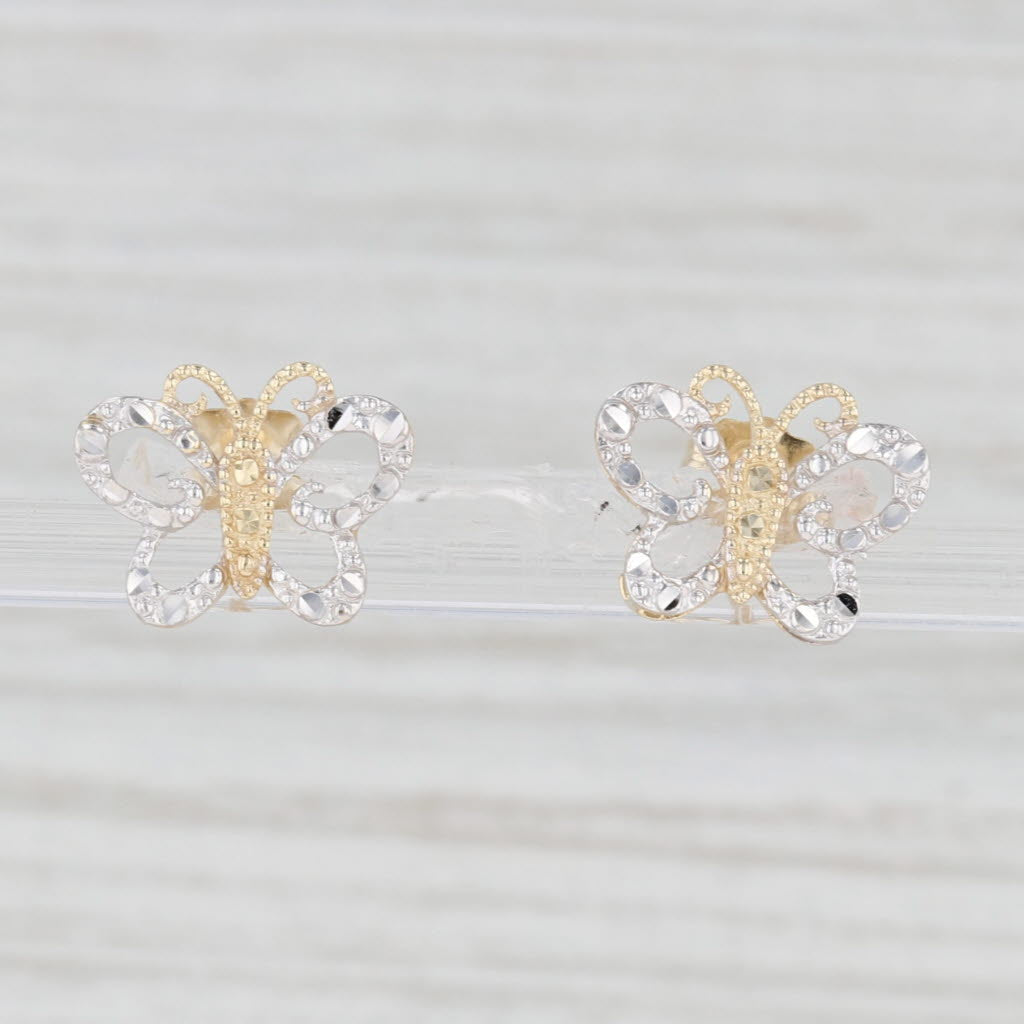 Light Gray Butterfly Stud Earrings 10k Yellow White Gold