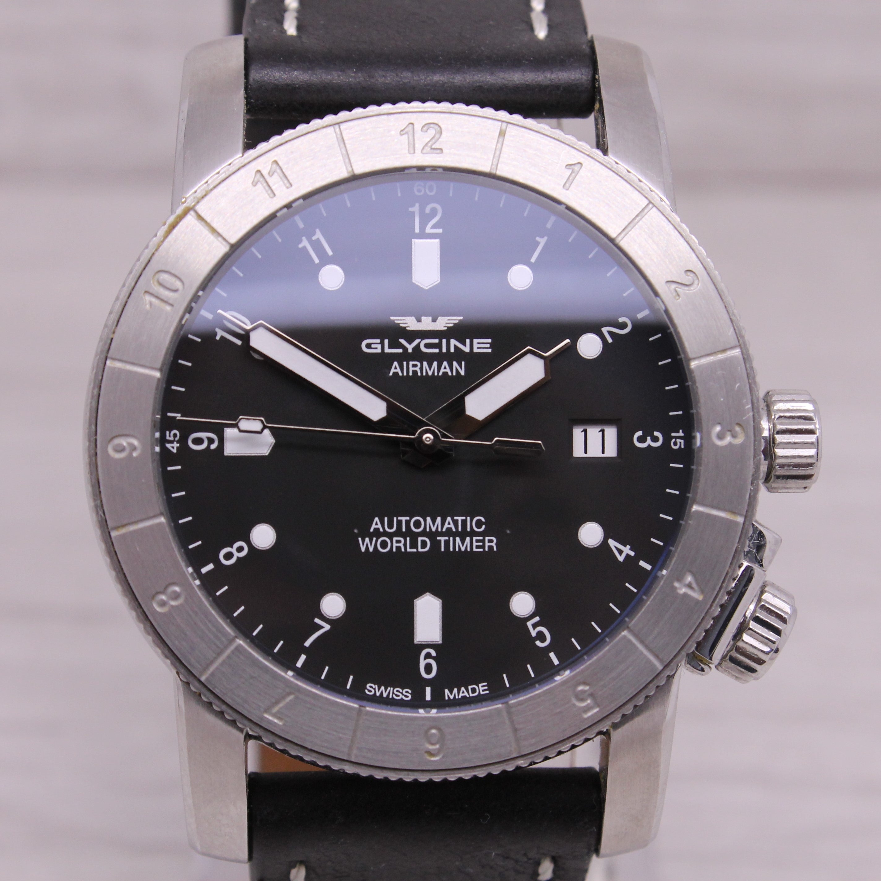 Glycine Airman GL0063 Double Twelve World Timer Mens 42mm Steel Automatic  Watch