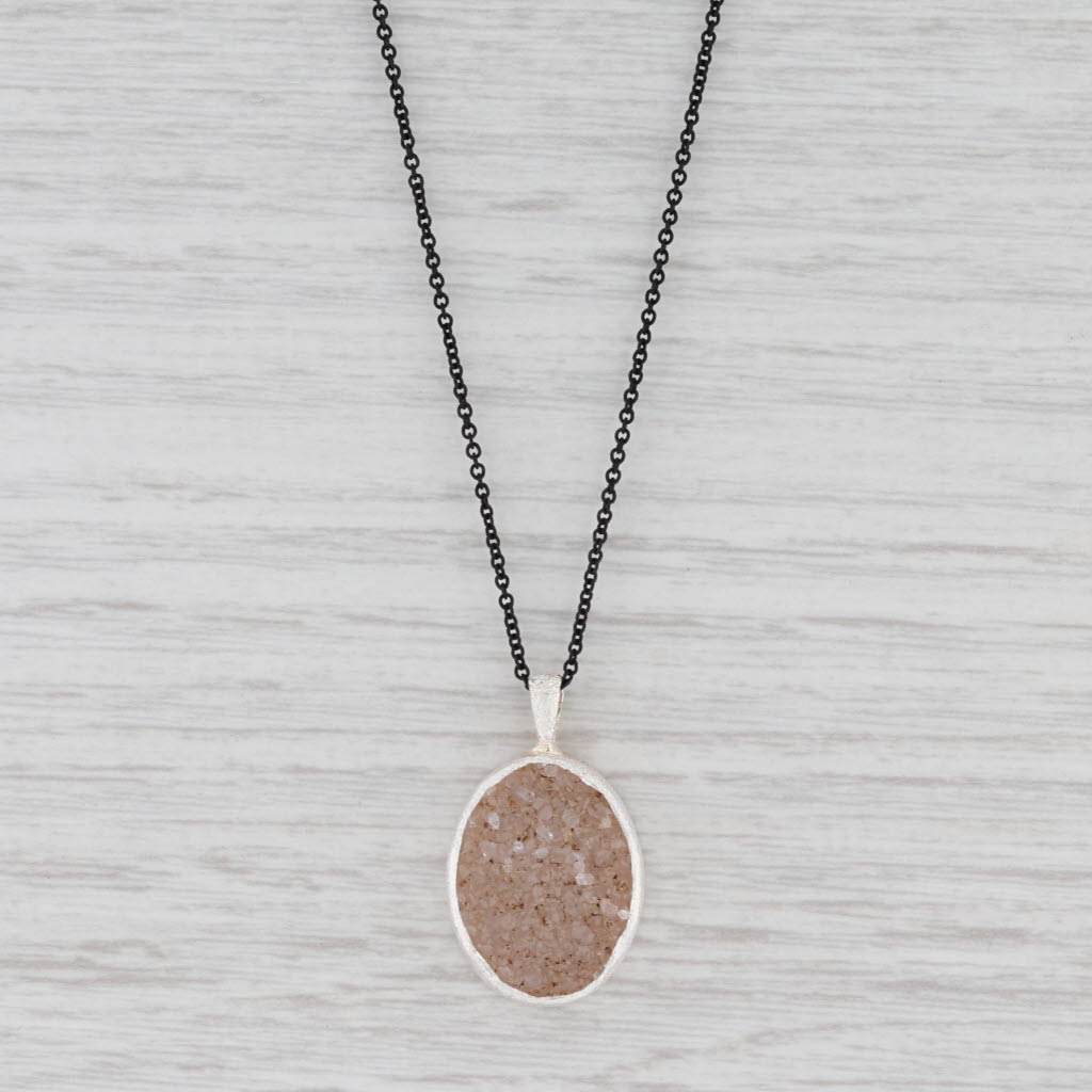 New Nina Wynn Bella Druzy Quartz Pendant Necklace Sterling Silver 16-18"