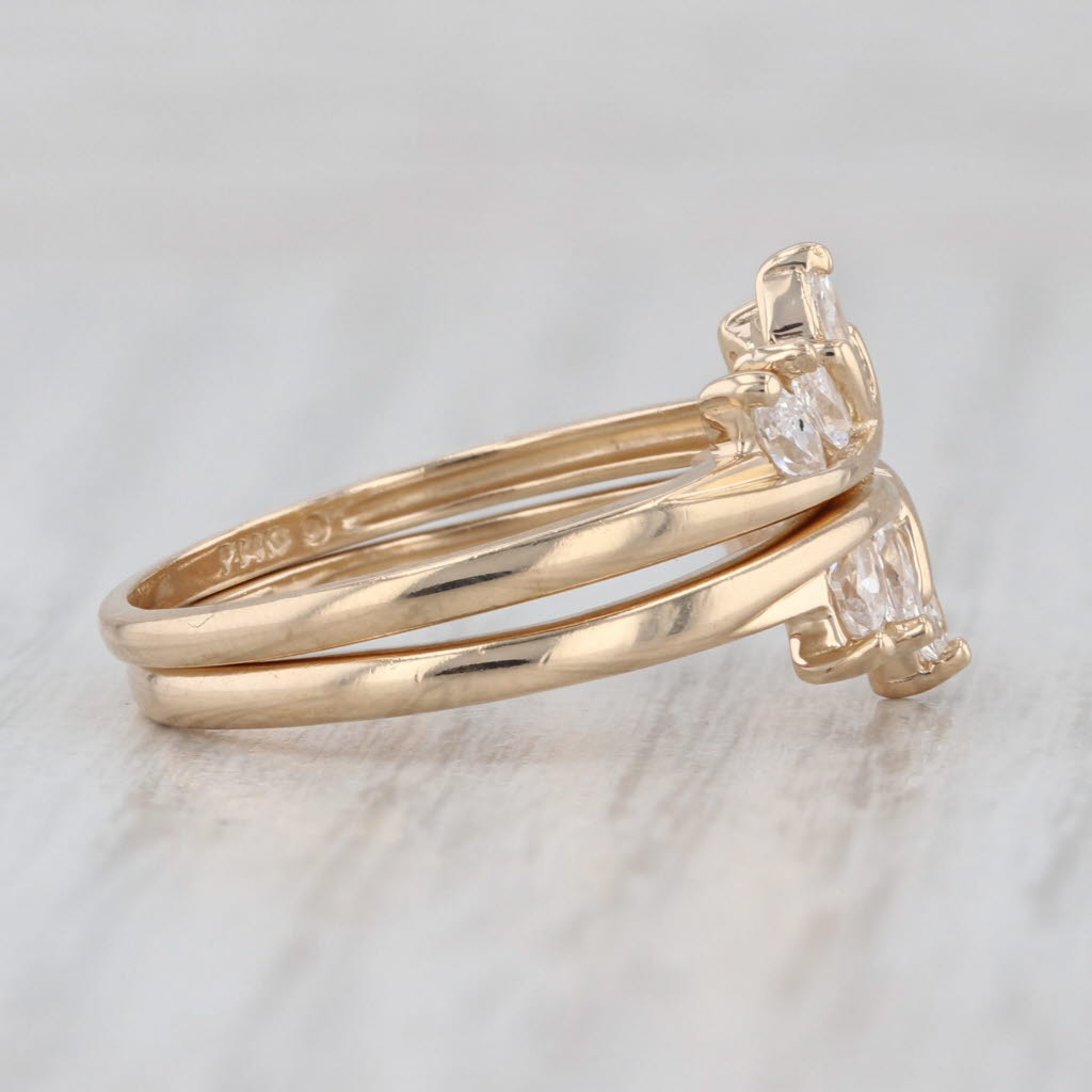 Cubic Zirconia Ring Guards Set of 2 Stackable Bridal Wedding Bands 14k Gold