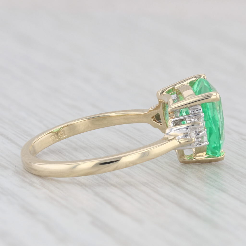 Light Gray 2.72ctw Pear Lab Created Green Sapphire Diamond Ring 10k Yellow Gold Size 7