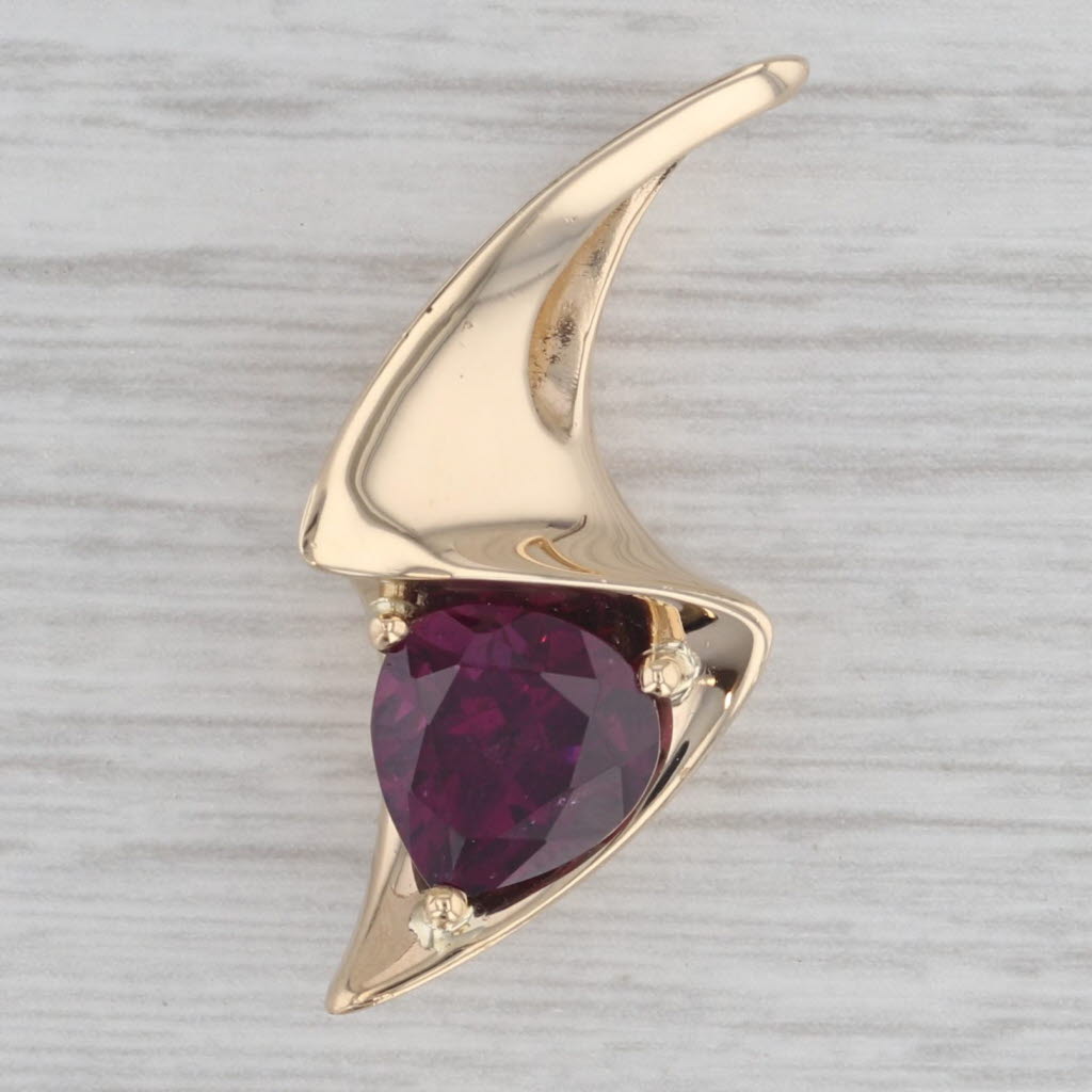 Gray Rhodolite Garnet Abstract Pendant 14k Yellow Gold Drop