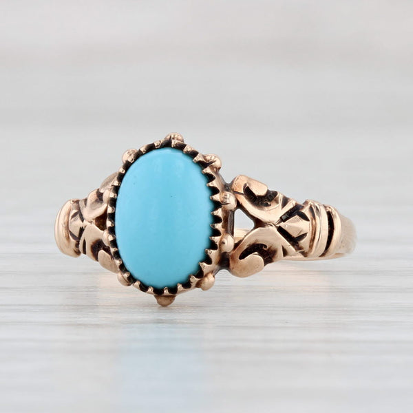 Light Gray Victorian Turquoise Glass Ring 10k Yellow Gold Small Size 5.75 Antique