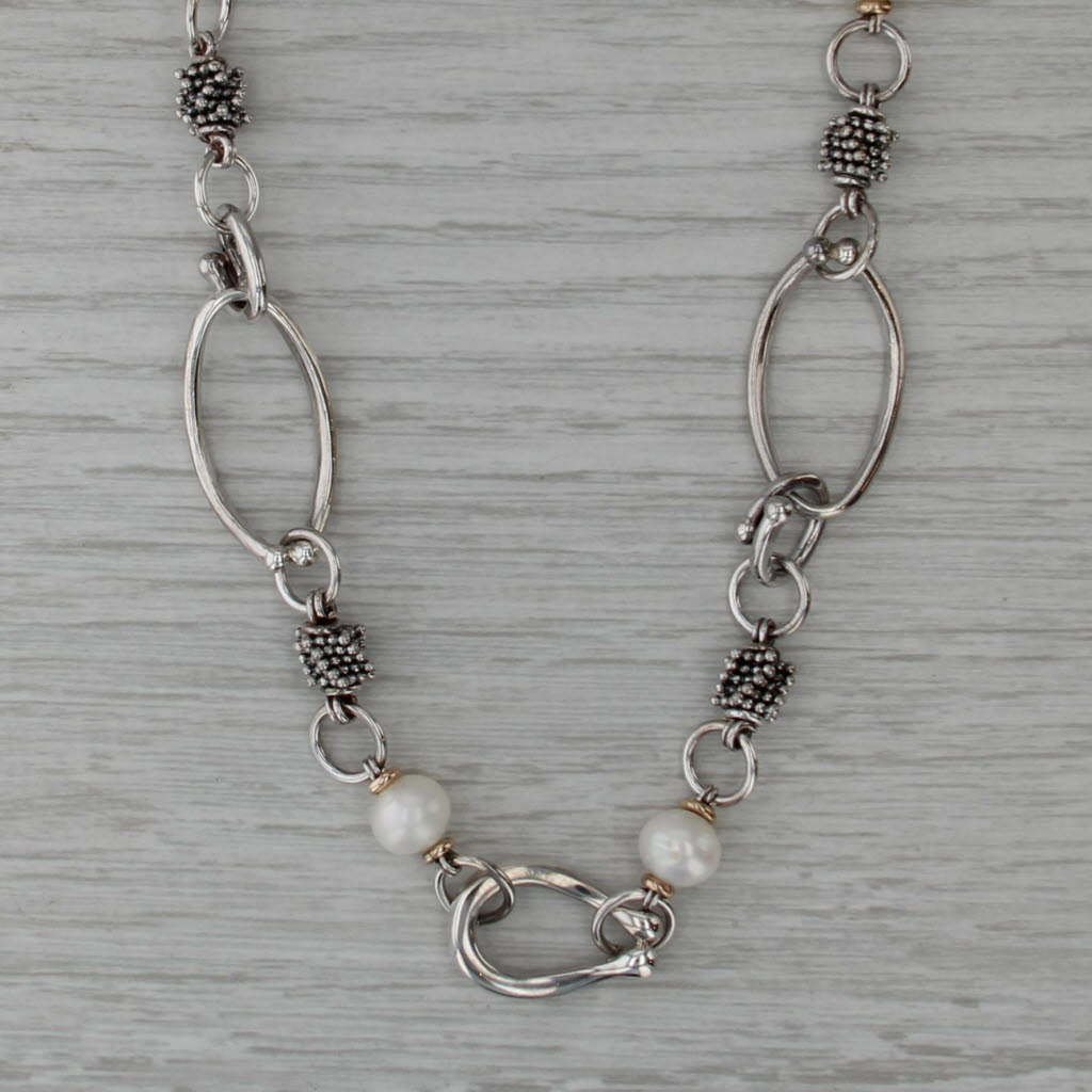 Michael Dawkins Cultured Pearl Necklace Sterling Silver 14k Gold 17.25"