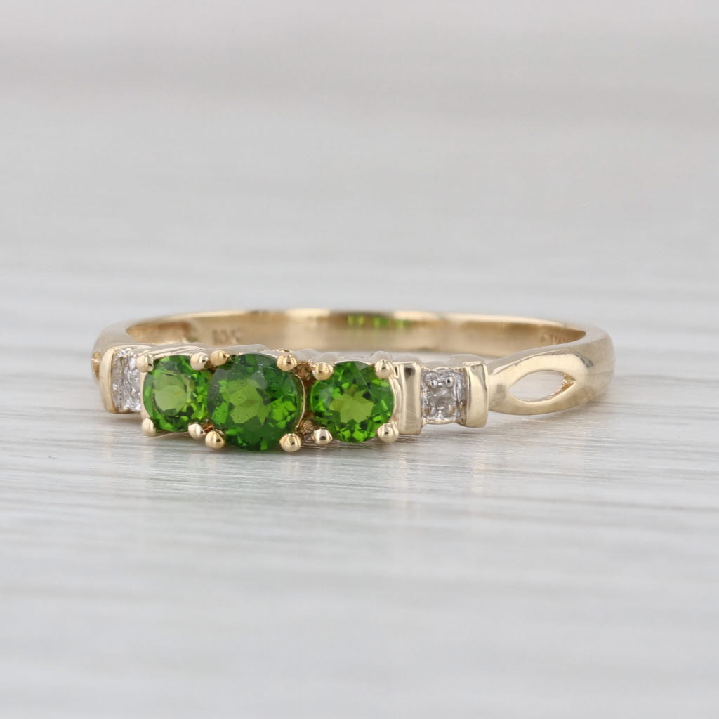0.40ctw Chrome Diopside 3-Stone Ring 10k Yellow Gold Size 7.25 Diamond Accents