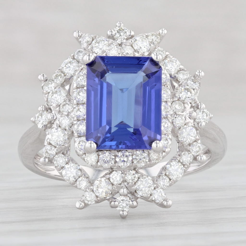 Light Gray New 2.91ctw Tanzanite Diamond Halo Ring 14k White Gold Size 7