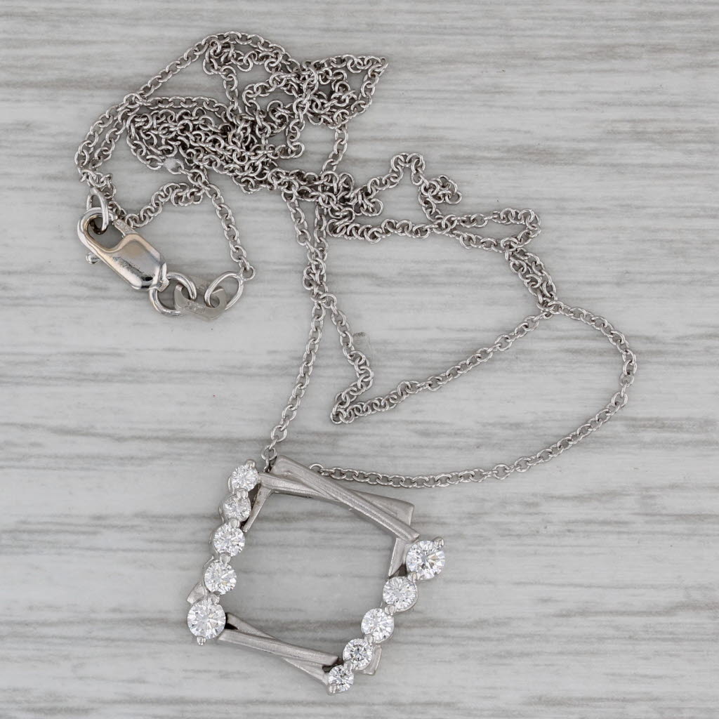 Gray 0.44ctw Diamond Square Pendant Necklace 14k White Gold 18" Cable Chain