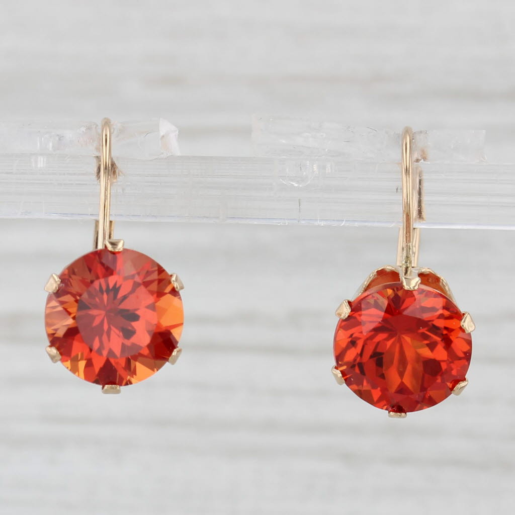 Light Gray 5.10ctw Orange Lab Created Sapphire Solitaire Drop Earrings 10k Yellow Gold